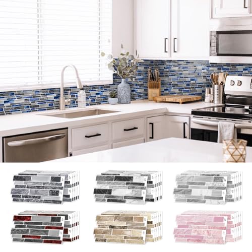 Peel and Stick Backsplash Wall Tiles,20 Pack Blue Gray,9.68"x4.72" - color: D-htp-04-hzw