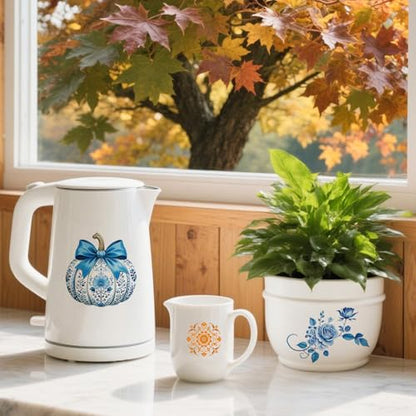Peacoblue Blue Pumpkin Rub On Transfers for Furniture Craft 6"x12" - style: Blue-Patterned Pumpkin