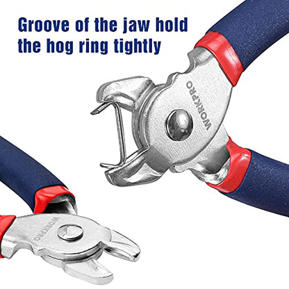 WORKPRO Hog Ring Pliers with 500 Pcs 3/4" Hog Rings - style: Flat Hog Ring Pliers Set