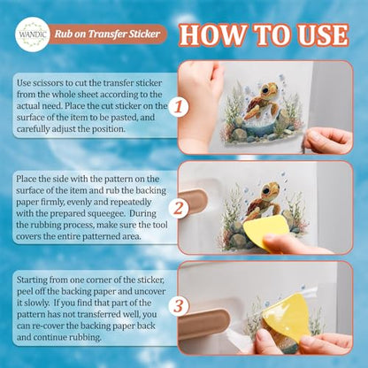 WANDIC 3 Sheets UV DTF Cup Warp Rub on Transfer Stickers, Cartoon Turtle Theme 3D Waterproof Decals for DIY Glass Water Bottle Furniture Crafts,15 * 30cm - color: Cartoon Turtle
