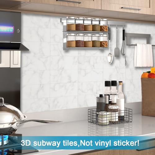 BeNice Peel and Stick Tile Backsplash Bathroom Cararra White 23pcs - color: Carrara white