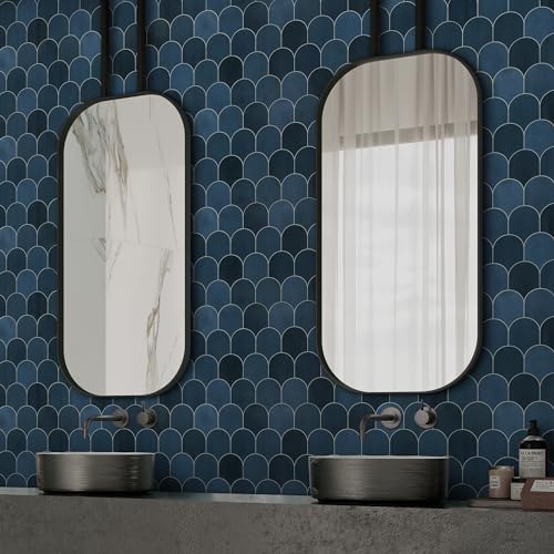 10-Sheet Fish Scale Peel and Stick Backsplash Tile, 11.4" x 10.9" Stone Composite Scallop Handmade Looks Self-Adhesive Wall Tiles for Kitchen Bathroom, Blue Mixed - color: Blue Mixed, size: Fish Scale