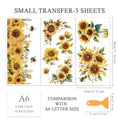 OLYCRAFT 3pcs/Set Sunflowers Rub on Transfers for Furniture and Crafts 6x12 Inch Plants Theme Furniture Transfer Sticker Decals Transfer Stickers Rub on Decals for Wood Furniture Home Decoration - style: Sunflower