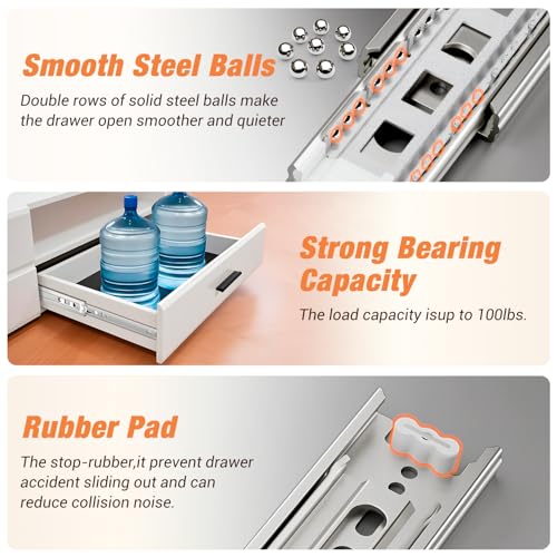 Drawer Slides Ball Bearing 3 Folds Full Extension Side Mount Cabinet Runners Glides Rails Track 100 Lbs Load 10 12 14 16 18 20 22 24 Inch Silver (Silver-Basic- 1 Pr,16 Inch) - color: Silver-Basic, size: 16 Inch