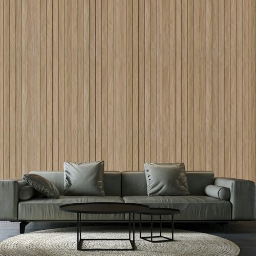 CHIHUT Extra Wide Herringbone Peel and Stick Wall Panel 24"x197" Large Roll Thickened Foam 3D Oak Wood Textured Vinyl Paneling for TV Background Ceiling Brown Self Adhesive Removable Wood Slat Panels - size: 24" x 197"