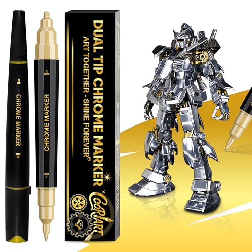 2PK Dual Tip Liquid Gold Chrome Paint Markers, Mirror Gold Pens - color: 2PK Dual Tip - Gold