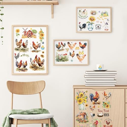 6 Sheets Chicken Farm Sunflower Rub on Transfers for Crafts - style: Chicken