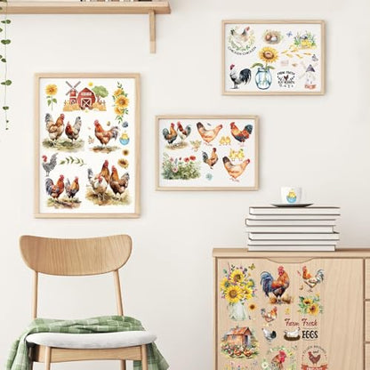 6 Sheets Chicken Farm Sunflower Rub on Transfers for Crafts - style: Chicken