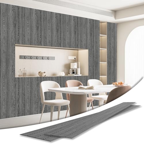 Art3d Herringbone Slim Slat Wall Panels, 104" x 12", 4-Pack, Weathered Teak - color: Herringbone Weathered Teak