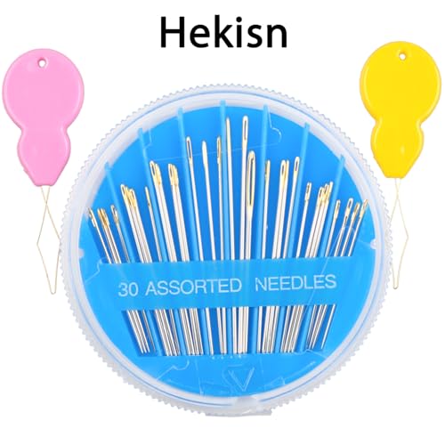 Hekisn 30pcs Premium Hand Sewing Needles, 6 Sizes 30-Count Assorted Sewing Needles, Stitching Needles for Hand Sewing Repair，Sewing Sharp Needles Sewing Repair Embroidery Needles (2, Blue) - style: Blue