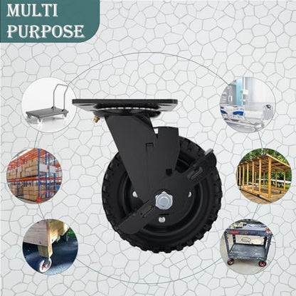 5 Inch Heavy Duty Caster Wheels, (2Swivel Brake & 2 Rigid) - size: 5 Inch