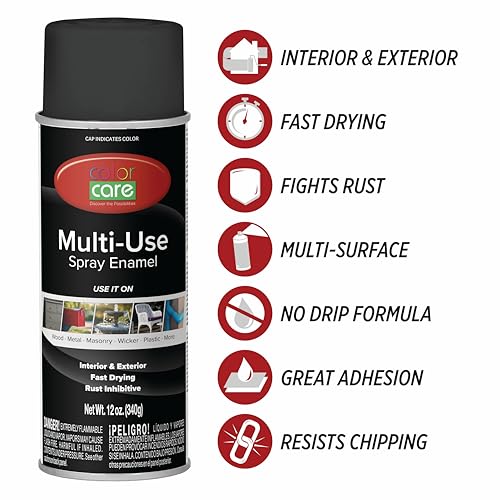 Spray Paint, 12 oz, 4-Pack (Flat Black) – All-Purpose, Indoor & Outdoor, Rust Resistant, for Wood, Metal, Plastic & Masonry - color: Flat Black
