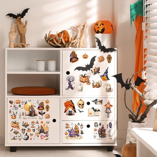 Halloween Rub on Transfers for Crafts - 8 Sheets Happy Halloween Rub on Transfer Stickers for Furniture Pumpkin Skeleton Rub on Transfers for Wood DIY Home Decor 11.4x5.7 Inch - style: Happy Halloween