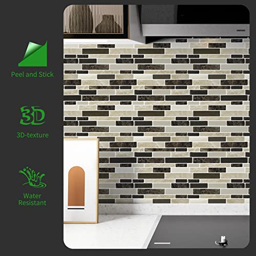 LONGKING 10-Sheet Brown Peel and Stick Backsplash Tile for Kitchen, Vinyl Stick on Tile Stickers for Wall, Kitchen, Bathroom, Counter Top - color: Sandstone Brown
