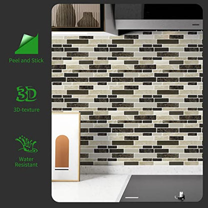 LONGKING 10-Sheet Brown Peel and Stick Backsplash Tile for Kitchen, Vinyl Stick on Tile Stickers for Wall, Kitchen, Bathroom, Counter Top - color: Sandstone Brown