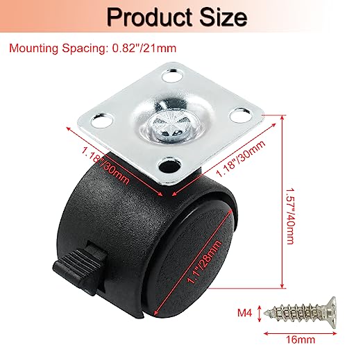 1 Inch Swivel Caster Wheels with Brake, Plate Caster, 4pcs - style: 1 Inch with Brake