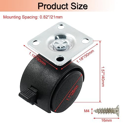 1 Inch Swivel Caster Wheels with Brake, Plate Caster, 4pcs - style: 1 Inch with Brake