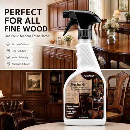 ForceField® Restor-It Furniture Polish and Conditioner for Fine Wood - Restores Oils & High-Gloss Luster, Removes Dust, Dirt & Allergens, No Waxy Buildup - 22 oz - size: 22 Fl Oz (Pack of 1)