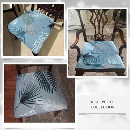 SearchI Dining Chair Seat Covers, Rear Covered(Blue Foliage, 4pcs) - color: Blue Foliage