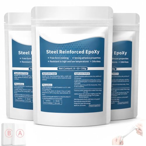 Steel Reinforced Epoxy Putty,Strong Clay Iron Adhesive,Waterproof 2-Part Repair Clay,High Strength Epoxy Clay,Multi-Purpose Filler Putty for Cracks Holes Pipes, Drillable Sandable Paintable (3PCS) - color: 3PCS