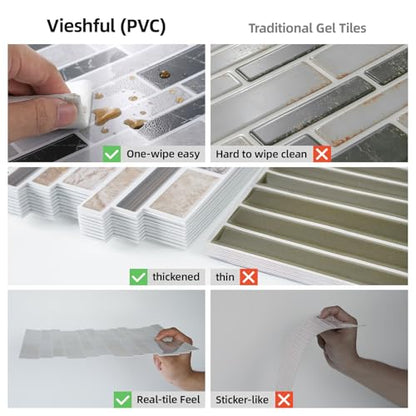 Vieshful Marble Peel and Stick Backsplash, 12 x 12 in, 10 Sheets - color: Dark Coffee Marble Mix, size: 10 Sheets