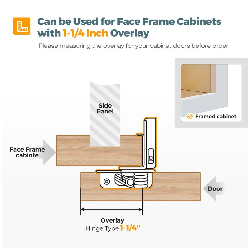 HOME EDIT 5 Pair 1-1/4 Inch Overlay Soft Close Cabinet Hinges Door Hinges - size: 1-1/4 inch Overlay