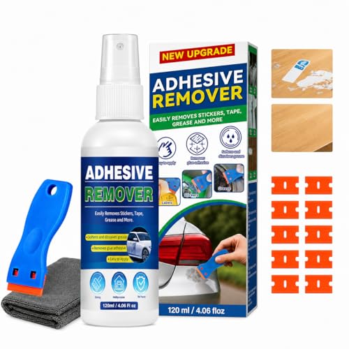 Adhesive Remover, 4.06fl oz Sticker Remover with Plastic Razor & Towel
