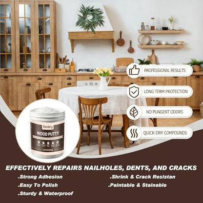 Kenbry Wood Filler Putty 9.87 OZ, White Wood Filler, Paintable & Sandable - color: 280g White Wood Putty