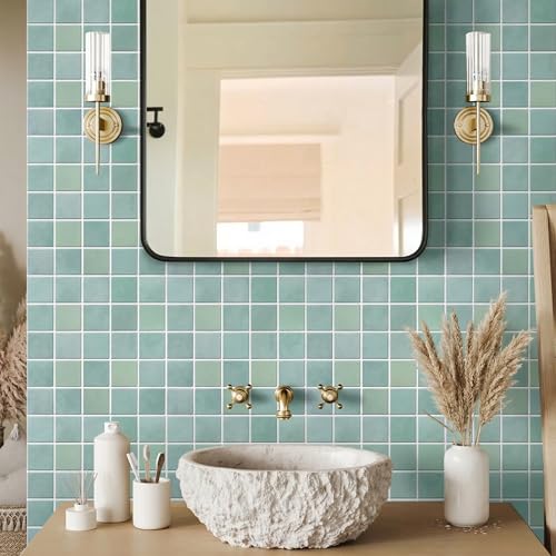 Commomy Matte 3D Peel and Stick Tile,10 Pcs 11.8"x11.8" Light Teal Green - color: Gradient Light Teal Green