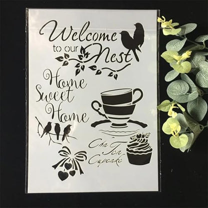 TIAMECH A4 Reusable Birds Coffee Stencil for Painting - style: Birds Coffee