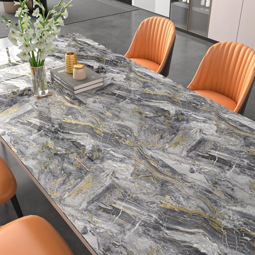 Decotalk Countertop Contact Paper Marble Grey Gold Liquid Marble Contact Paper for Kitchen Countertops Peel and Stick Waterproof Glossy Countertop Vinyl Wrap 12x200 Inch Grey Wallpaper for Bathroom - size: 12" x 200"