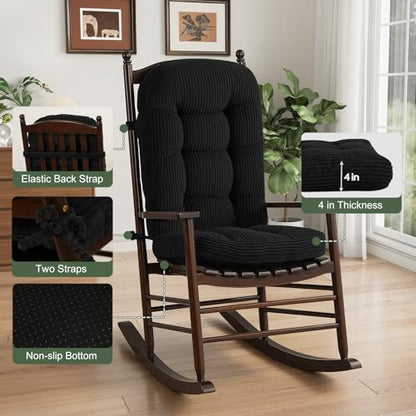 idee-home Rocking Chair Cushions Indoor, Glider Rocker Replacement Cushions - color: Black, size: 28 X 19 X 4 In & 16 X 19 X 4 In