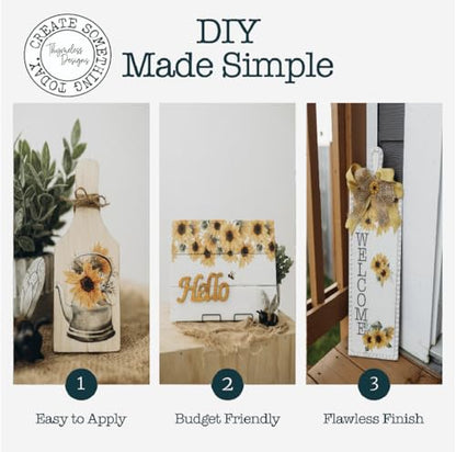 Rub on Transfers for Crafts and Furniture | 3 Design Sheets 6”x 12” | Home Decor Transfers | Furniture and Craft Decals | by Thymeless Designs (A Pocketful of Sunflowers) - style: A Pocketful of Sunflowers