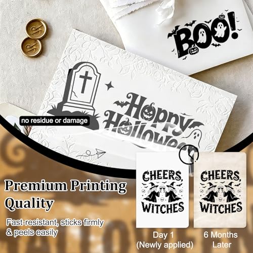 WANDIC 3 Sheets Halloween Rub on Transfer Stickers, Trick or Treat Boo Witchy Wild Text Waterproof Decal for Crafts Furniture Scrapbook Album, 15 * 30cm - color: Halloween Text