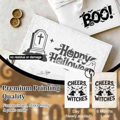 WANDIC 3 Sheets Halloween Rub on Transfer Stickers, Trick or Treat Boo Witchy Wild Text Waterproof Decal for Crafts Furniture Scrapbook Album, 15 * 30cm - color: Halloween Text