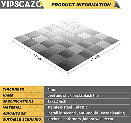 Yipscazo 10 Sheet Peel and Stick Backsplash Mosaic Tiles Stainless Steel Metal Look Kitchen Backsplash Stick on Tiles for Stove, Bathroom, Laundry in Silver (11.8'' x 11.8'') - color: Square Sheet