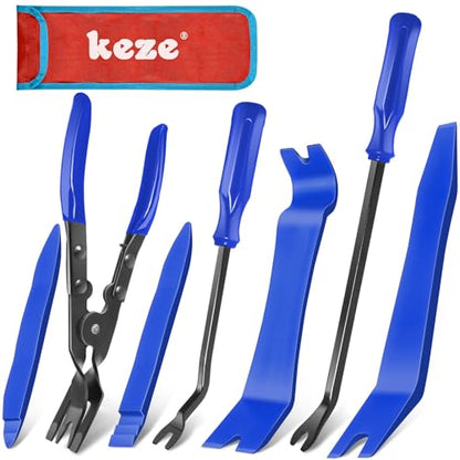 Keze 7 Pcs Auto Plastic Trim Removal Pry Tool & Clip Plier Remover Kit-Blue - color: Blue-Auto Trim Removal Pry Tool