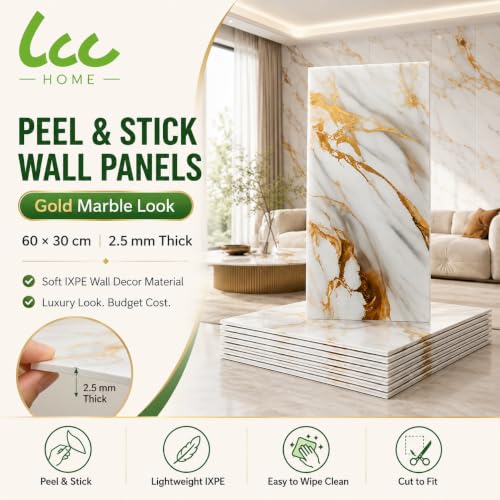 LCC Peel and Stick Wall Panels, Marble Look Backsplash Panels, Lightweight Wall Covering for Kitchen, Bathroom, Living Room & Bedroom (50, Luxury Gold Vein Marble) - color: Luxury Gold Vein Marble