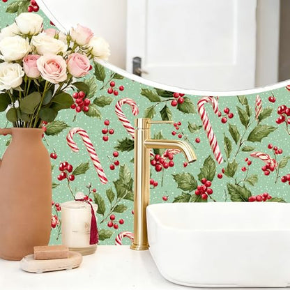 Wall Decal 15.7 x 39.4 in Candy Cane Holly Peel and Stick - color: colorful0182