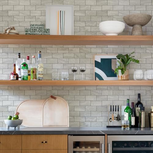 STICKGOO 10-Sheet Peel and Stick Backsplash on Subway Tile, Beige - color: Beige Mixed Light Grey