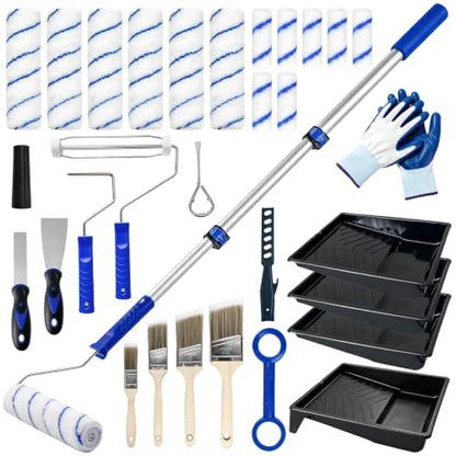 32PCS Paint Roller Kit, 2-4FT Pole, 4"&9" Microfiber Rollers & Brushes