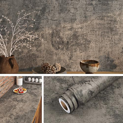 Livelynine 15.8x394 Peel and Stick Wallpaper Concrete Look Brown Masculine Dark Academia Lime Wash Wallpaper Adhesive Cement Textured Wall Paper Renter Friendly Countertop Contact Paper Waterproof - color: Aged Concrete, size: 15.8" x 394"