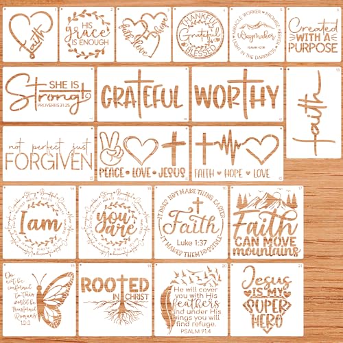 21 Pieces Christian Stencils for Painting,Motivational Bible Verse Stencils,Religious Stencil for Wood Wall Fabric T Shirt Journal DIY Home Decor - color: Christian(21Pcs)