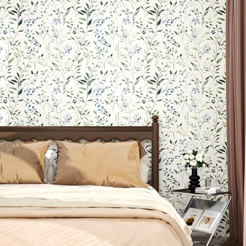 ILHIIOR Blue Leaf Peel and Stick Wallpaper Boho 17.5 x 393 Inches - color: Green, size: 17.5" x 393"