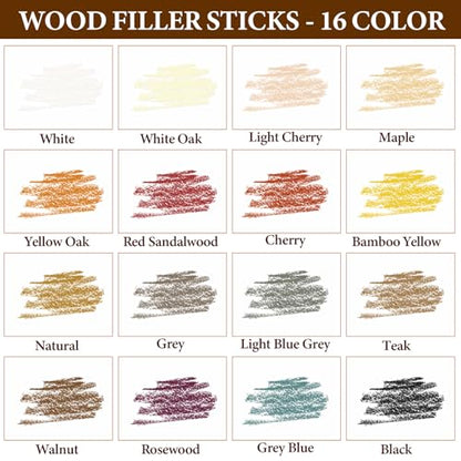 Wood Filler Sticks & Wax Repair Crayons - Fix Scratches, Scuffs & Holes - color: 16 Color