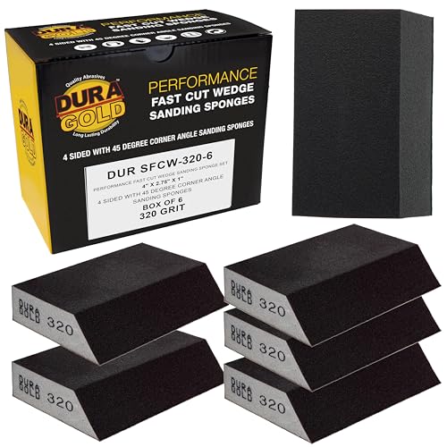 Dura-Gold 320 Grit 4-Sided Hand Sanding Block Sponges with Angled Edge, Box - style: 320 Grit