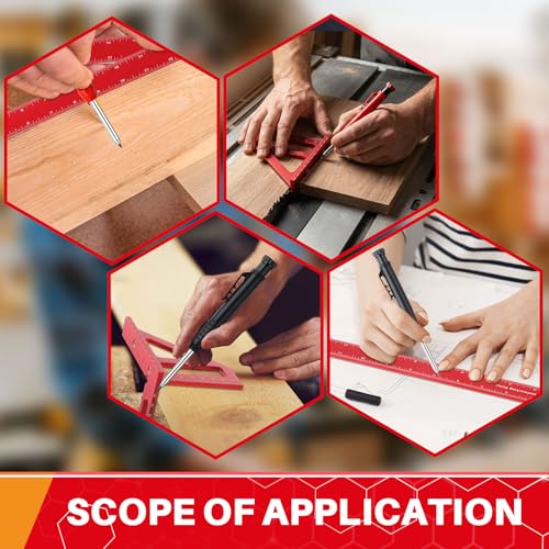 Relaxweex 32 Pack Woodworking Ruler Precision Metal Slide Rule 3D Multi-Angle Measuring Ruler Miter Triangle Rule and Mechanical Carpenter Pencils with Sharpener for Carpenters Craftsmen Builders