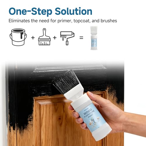 Black Paint for Wood, 5.29 Oz (150g) Black Touch Up Paint for Wood, Doors, Cabinets, Furniture & Metal Surfaces - No Sanding, Fast-Drying, Water-Based Multi-Surface - color: Black