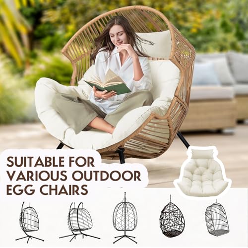 Outdoor Hanging Egg Chair Cushion Replacement, Thicken Egg Chair Cushion Waterproof Basket Eggs Chairs Cushion with Headrest Pillow, U-Shaped Cushions for Hanging Eggs Chairs Swing (Cream) - color: Cream