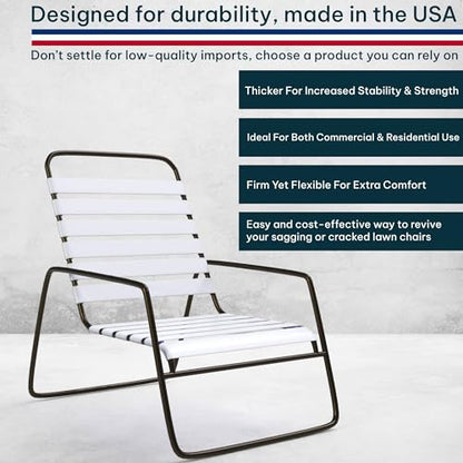 KOMORAX 200ft Long 1.5" Wide Vinyl Chair Strapping. Repair & Replacement Matte Finish.for Patio Outdoor Lawn Garden Durable Attractive (White) - color: White